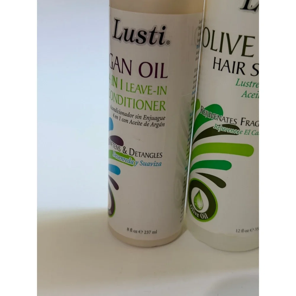 Lusti Argan Oil Leave-In Conditioner 8oz & Olive Oil Hair Sheen 12oz 3pc Set